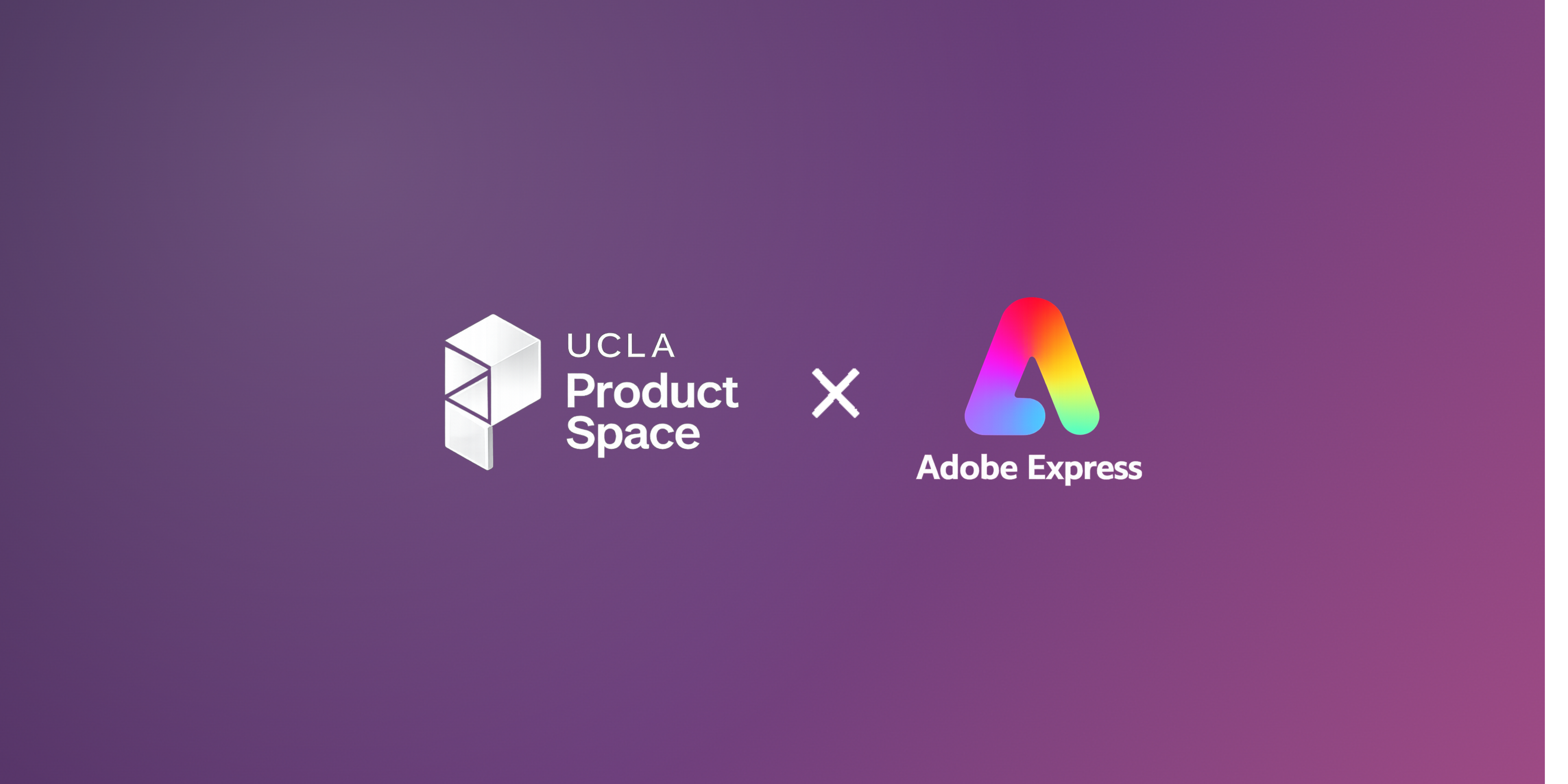 UCLA Product Space logo displayed alongside the Adobe Express logo on a purple gradient background.