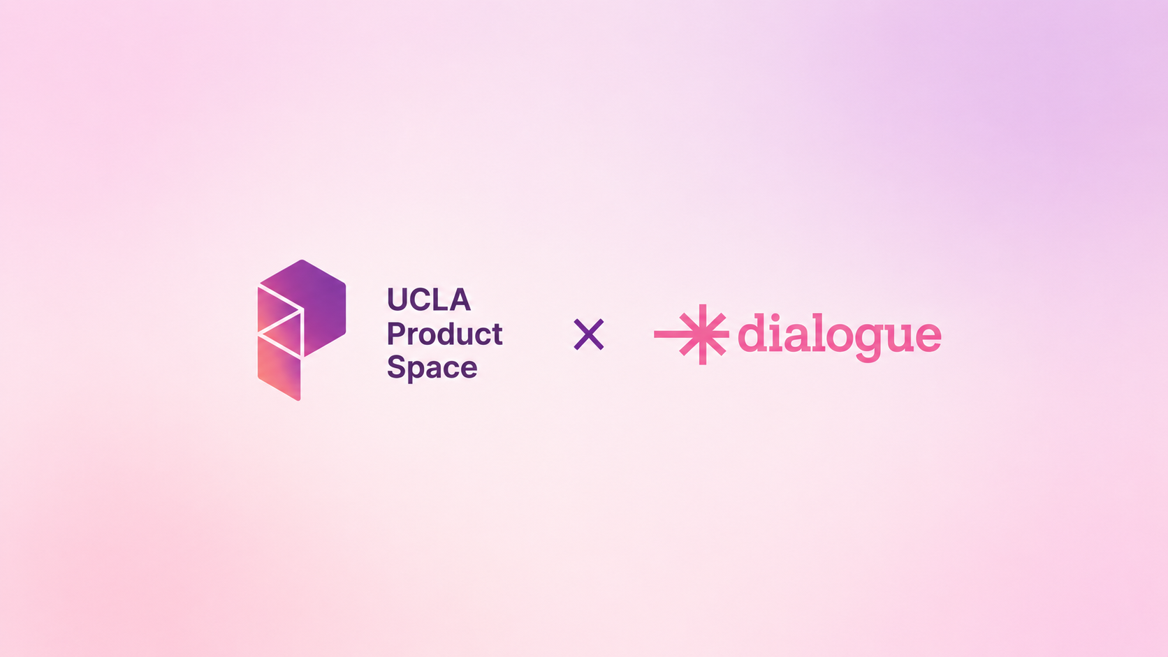 UCLA Product Space logo displayed alongside the Dialogue AI logo on a pink-to-purple gradient background.